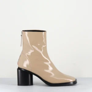 Boots en cuir beige bout carré talon bloc - LINDA13 INCENSO