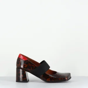 Escarpins à élastique en cuir vernis léopard bout asymétrique - UKASI FIAT CASTANO