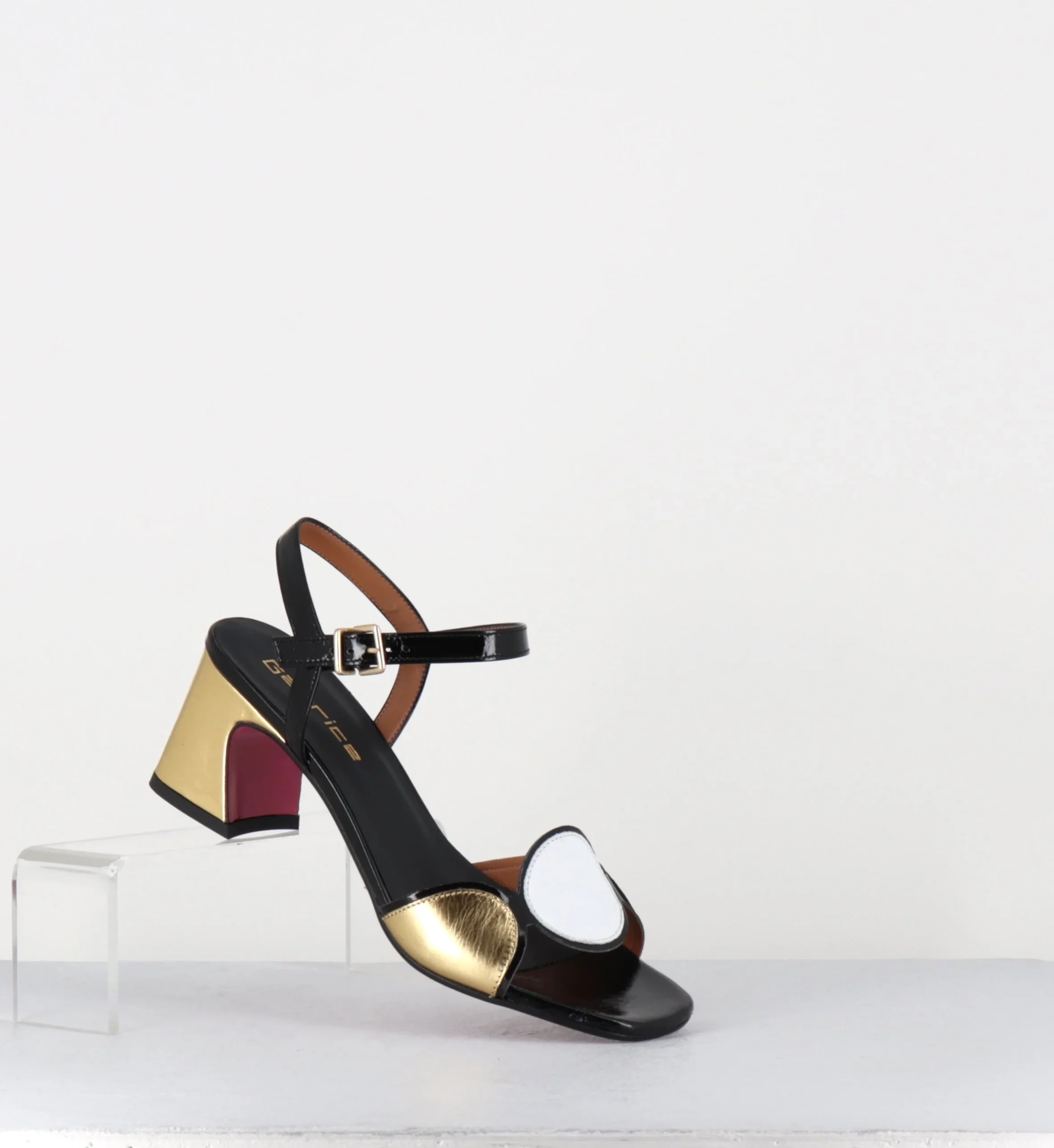 Sandales 60s en cuir doré noir blanc - CARTOU LUX NERO – Image 7